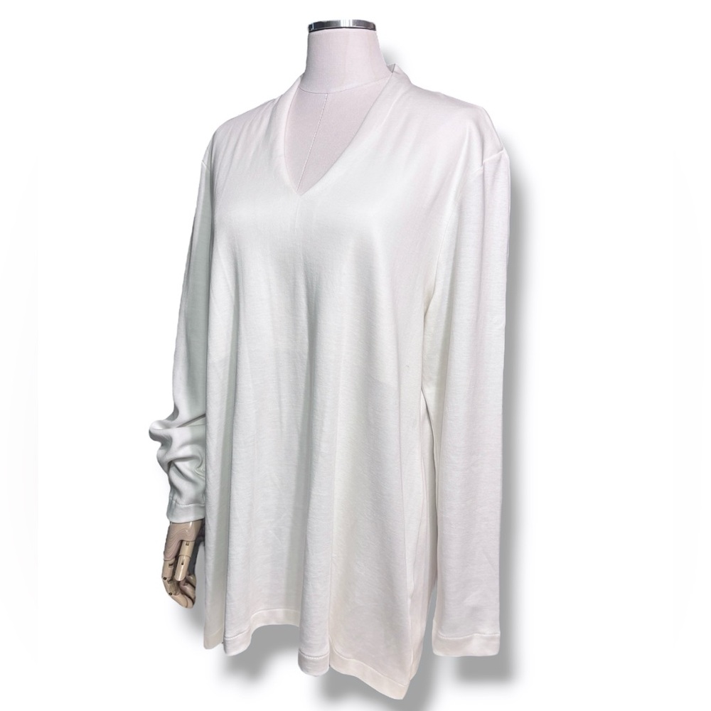CHICO’S Ecru Pima Cotton Polished V Neck Long Sleeve Tunic NWT